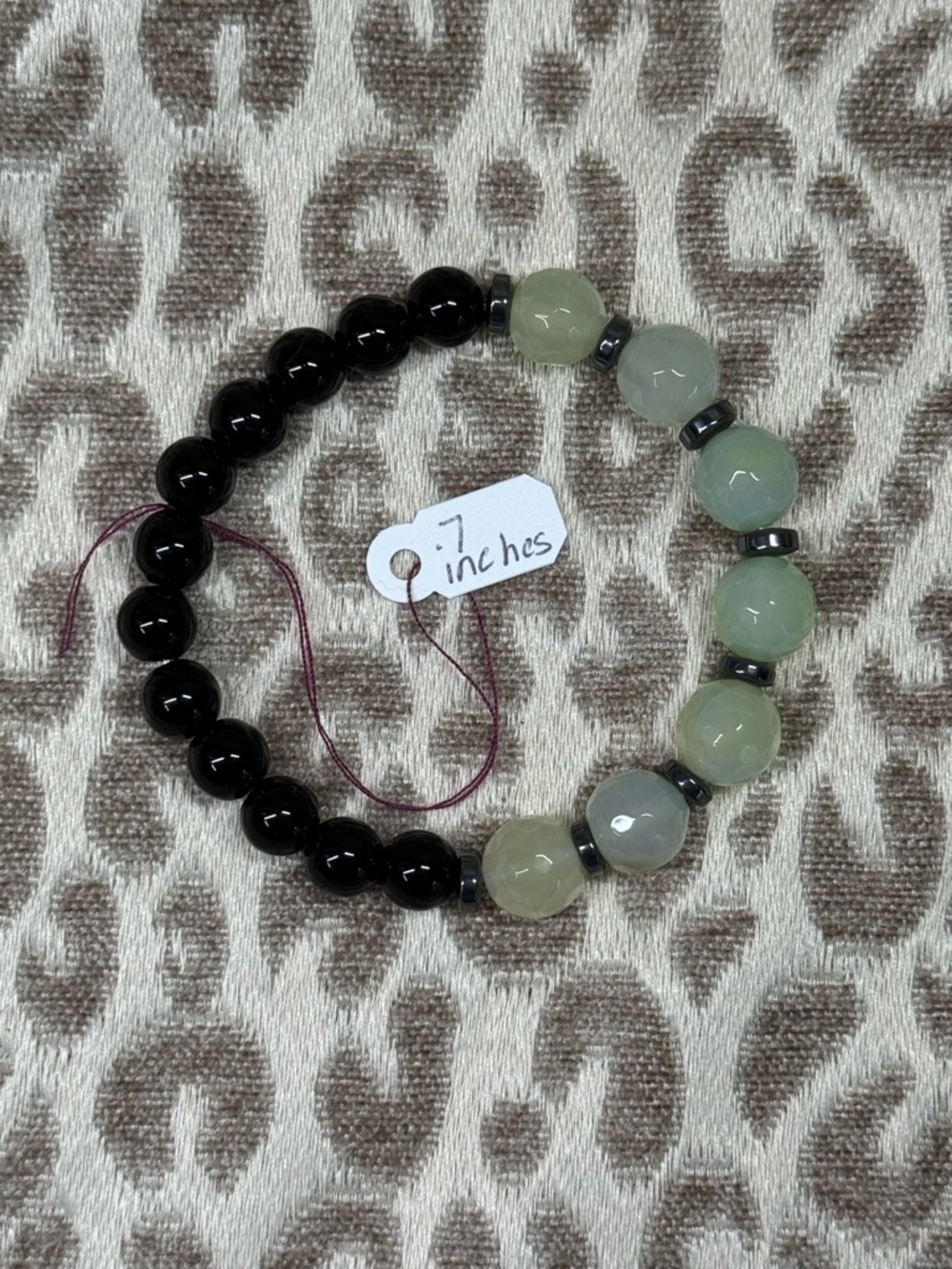 Faceted Green Agate, Black Jasper & Hematite Natural Crystal Gemstone Bracelet